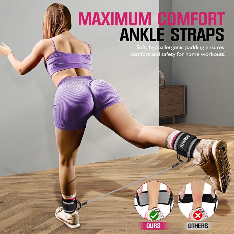 Ayombo Ankle Resistance Bands with Cuffs, Home Gym Workout Equipment, Lifting Glute Butt Exercise Equipment for Women, Ankle Weights Fitness Set, Leg Booty Equipment for Training Perfect Body Shape - Image 5